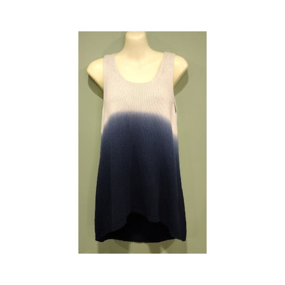 CAbi Sleeveless Ombre Hi-Lo Sweater, Navy to Light Gray, Sz M‎